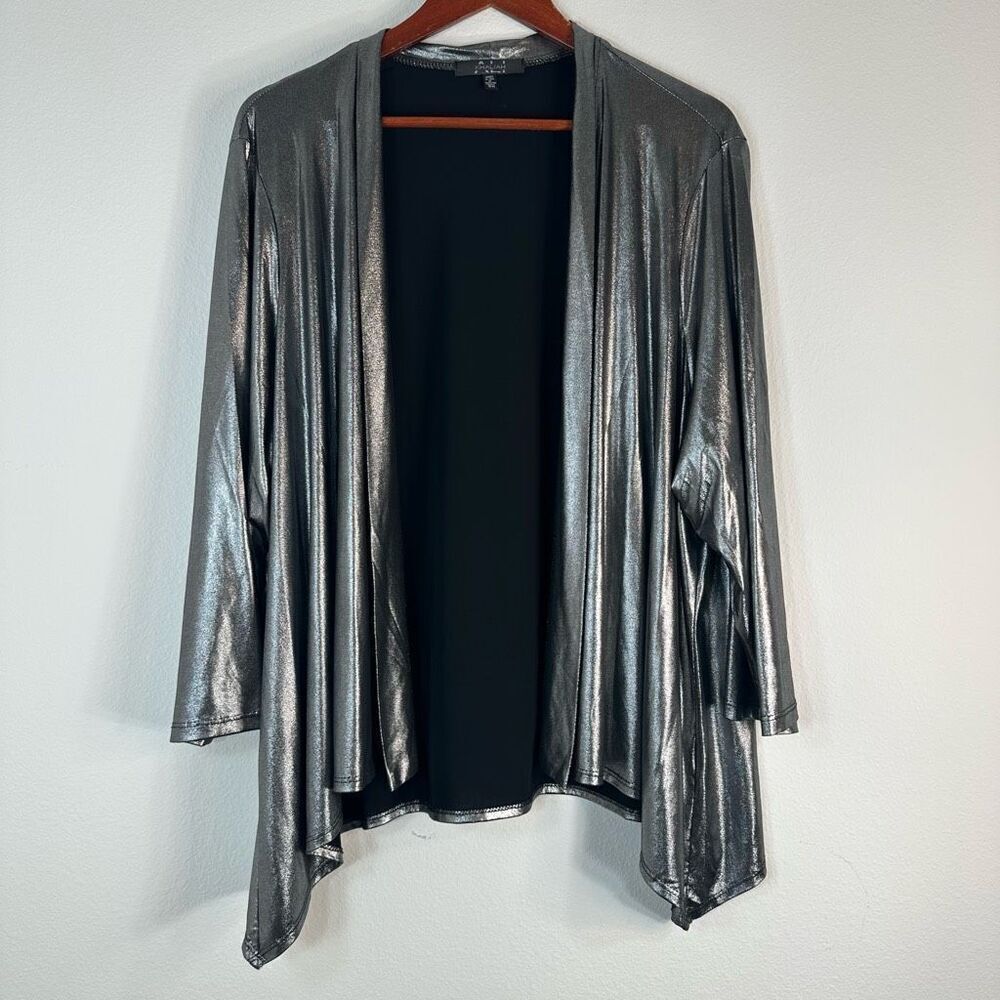 Khaliah Metallic Silver Cardigan Womens 3X Modern Futuristic Casual‎ Stretch